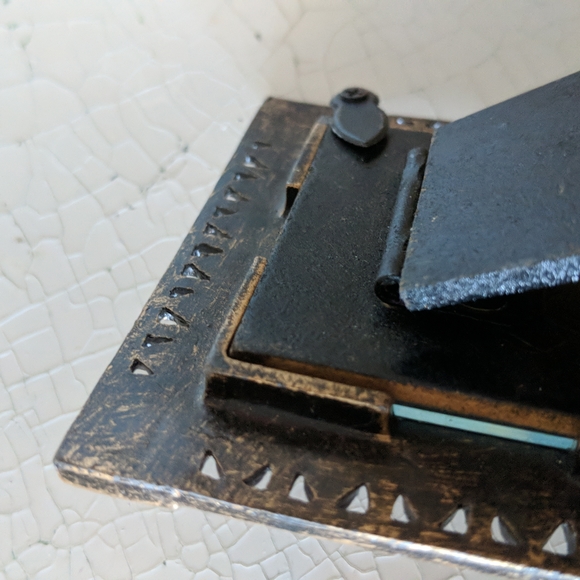 Small metal picture frame with golden stones. Glass/picture size 1 5/8" x 1 5/8" - Picture 5 of 9